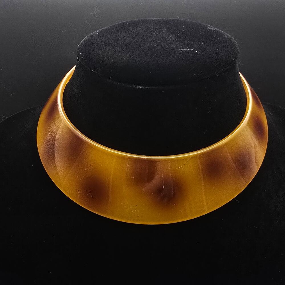 Brown Faux Tortoise Shell Necklace Choker Collar Vintage 1980s Jewelry